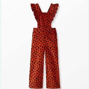Hanna Andersson ruffle jumpsuit girls 8 Polka Dot stretch corduroy brick black